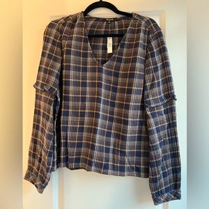 Madewell Blue & Gold Checkered Top